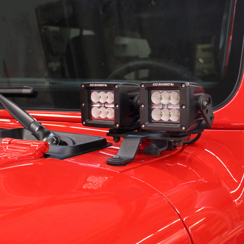Jeep Wrangler Light Mounts - Windshield Cowl - Go Rhino - XE - Textured Black - `18-`20